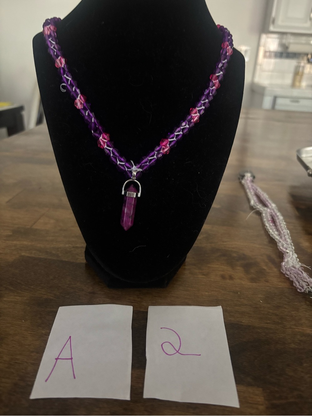 Purple Crystal Point Pendant Beaded Necklace - Unbranded